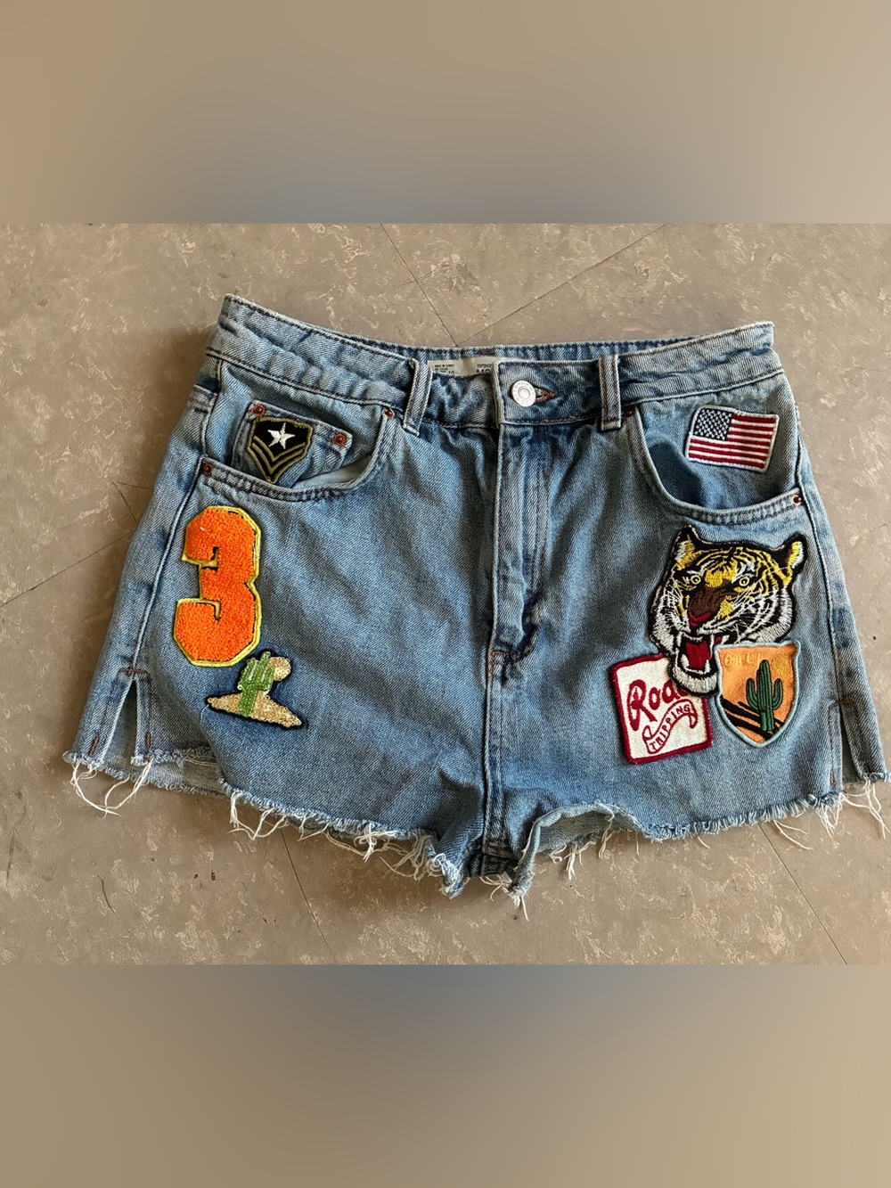 Topshop Denim Cutoff Jean Shorts with Patch Details